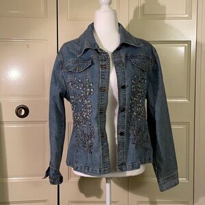 VINTAGE AZITA BEAD APPLIQUE DENIM JACKET